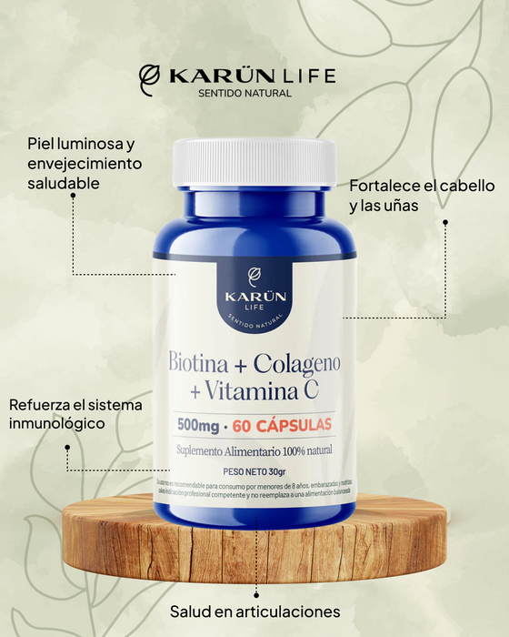 Biotina + Colágeno Hidrolizado + Vitamina C - 60 Capsulas