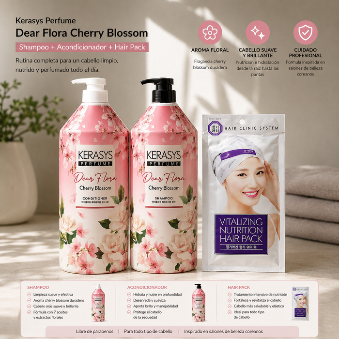 Rutina Reparación Kerasys Cherry Blossom + Hair Pack