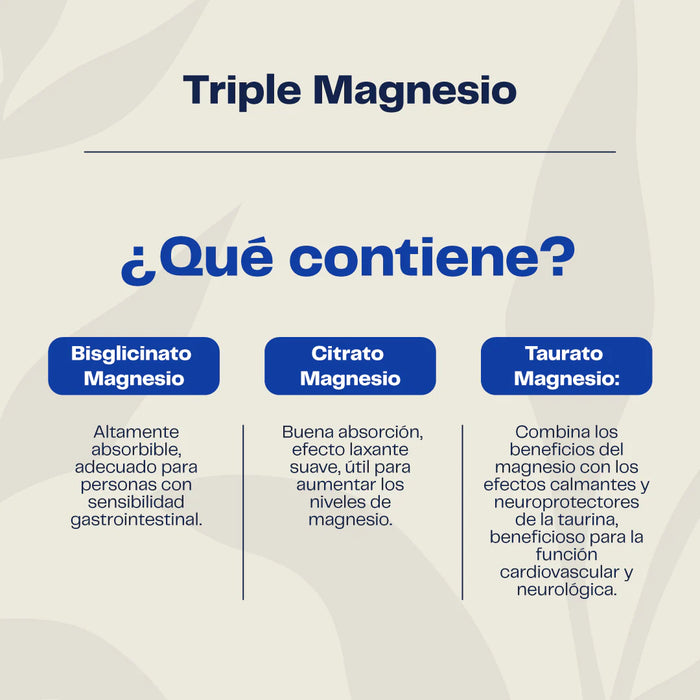 Triple Magnesio - Bisglicinato, Citrato y Taurato 400mg
