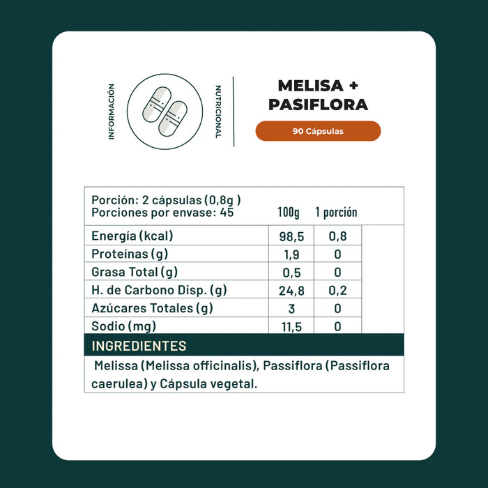 Melisa + Pasiflora 400 Mg 90 Capsulas