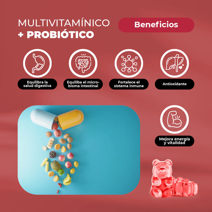 Gomitas Multivitamínico + Probióticos y Biotina 60 Unidades
