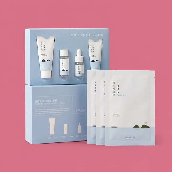 Rutina Hidratante Round Lab 1025 Dokdo + 3 Mascarillas Gel Calmante