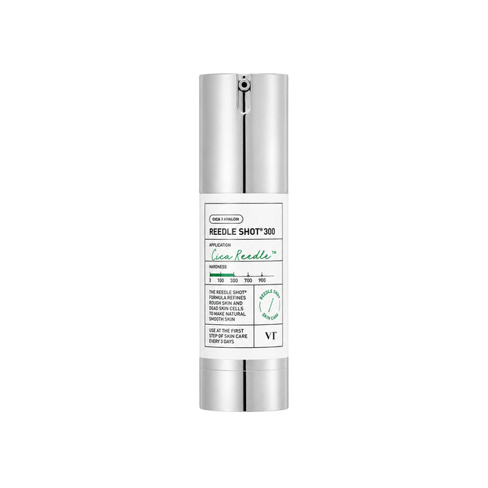 VT Reedle Shot 300 sérum facial con Cica Reedle, envase plateado de skincare coreano