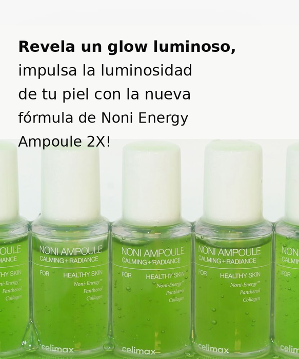 Infografía celimax The Real Noni Energy Ampoule glow luminoso en español