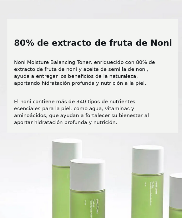Infografía celimax The Real Noni Moisture Balancing Toner 80% extracto de noni en español