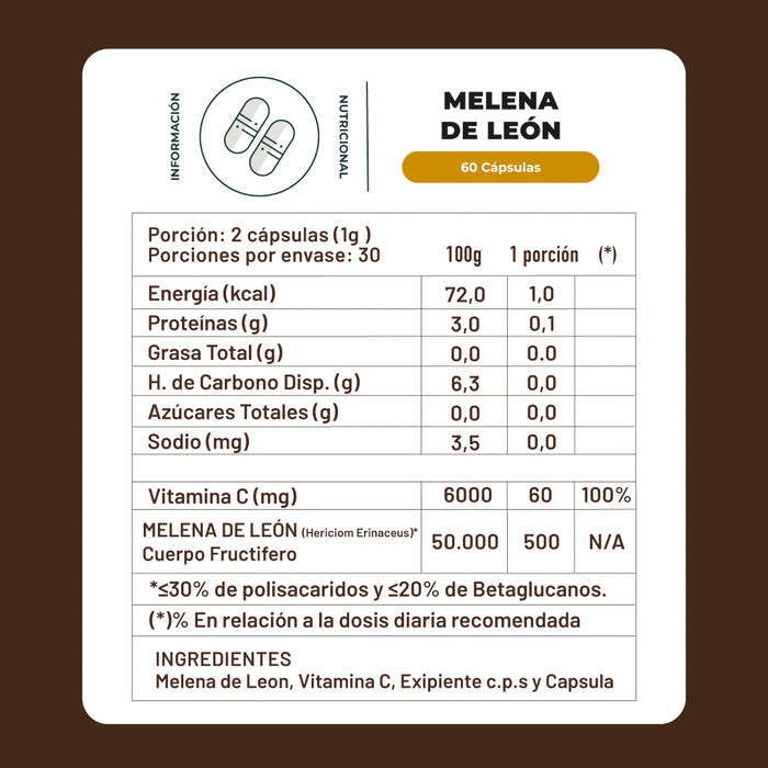 Melena de León Hongo - 60 Capsula Vegetal