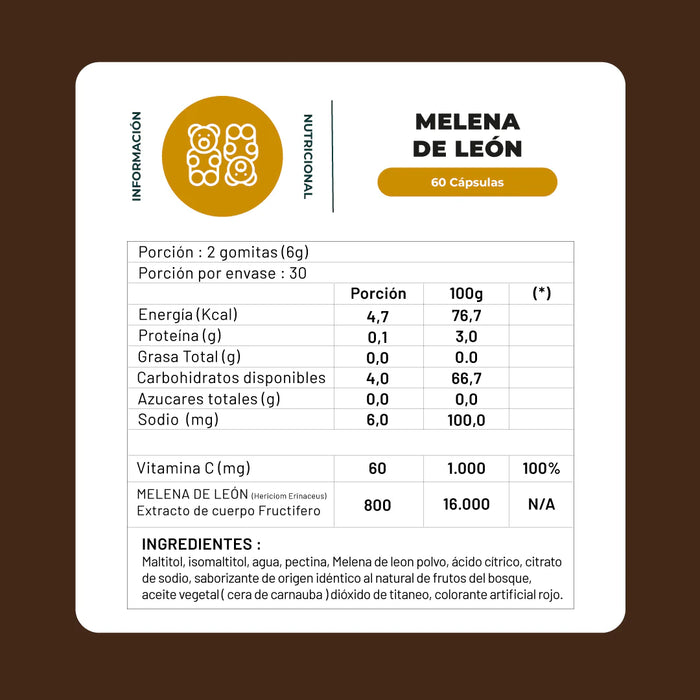 Hongo Melena de León + Vitamina C 60 Gomitas