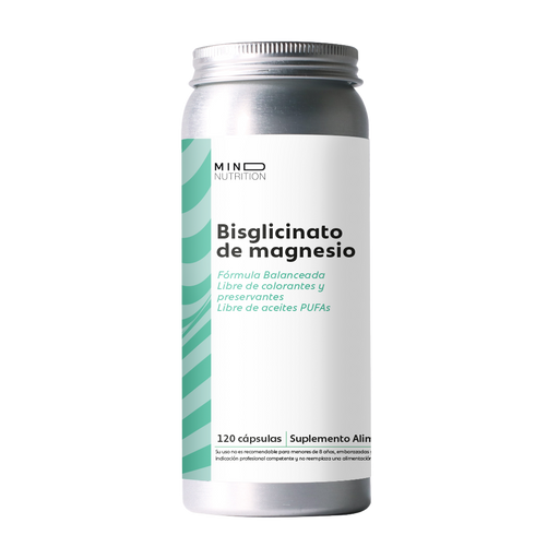 Bisglicinato de Magnesio 400 mg 120 cápsulas sobre fondo blanco