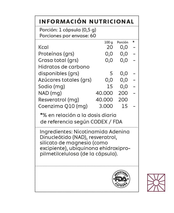 Información del NAD+ con Resveratrol y Coenzima Q10