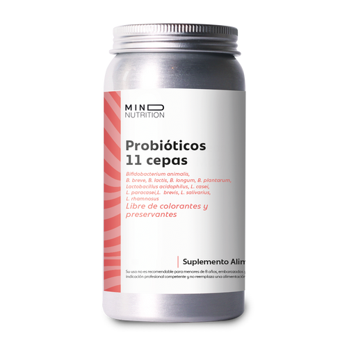 Probióticos 11 Cepas 90 cápsulas sobre fondo blanco