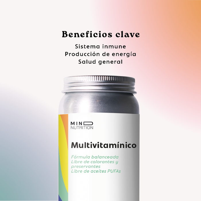 Infografía de beneficios del Multivitamínico Mind Nutrition