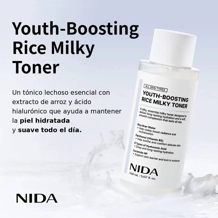 Infografia NIDA Rice Milky Toner en español